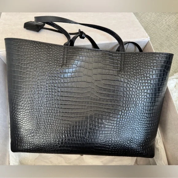 Jimmy Choo Black Croc-Embossed Leather Large Tote with Charm - Picture 7 of 12